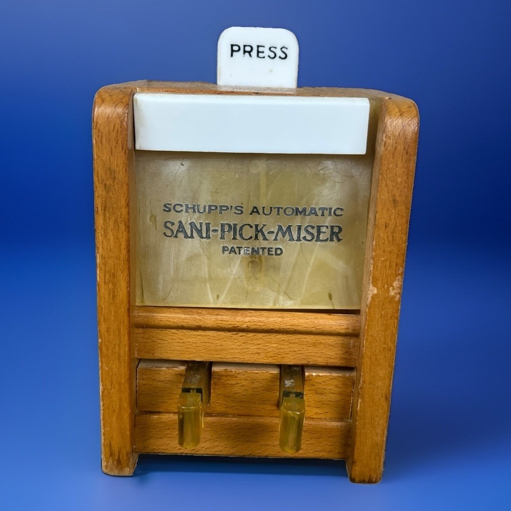 Vintage Toothpick Dispenser Schupp's Automatic Sani-Pick-Miser Wood Model 400